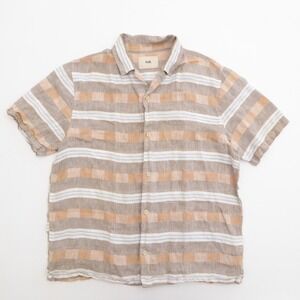 Folk Mens Ridge Short Sleeve Button Up Shirt Linen Blend Stripe Size Large
